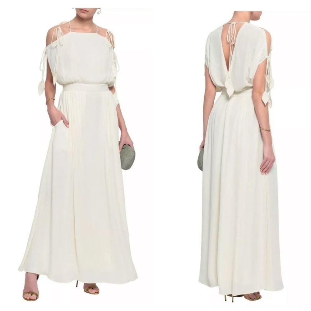Tory Burch "Evalene" Ivory Cold Shoulder Crepe Maxi Dress Sz 2